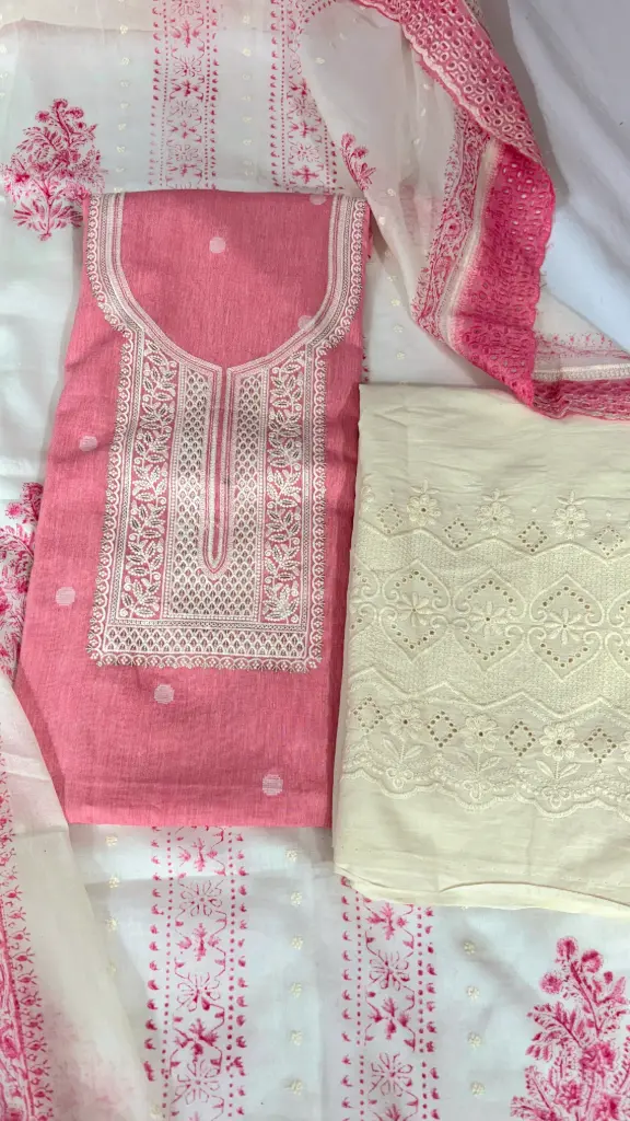 Khadi cotton embroidery suit